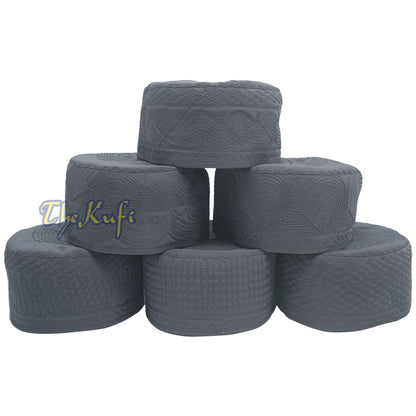 Dark Gray Madinah Kufi | Mix Fabric Embroidered 3-inch Islamic Cap Hat