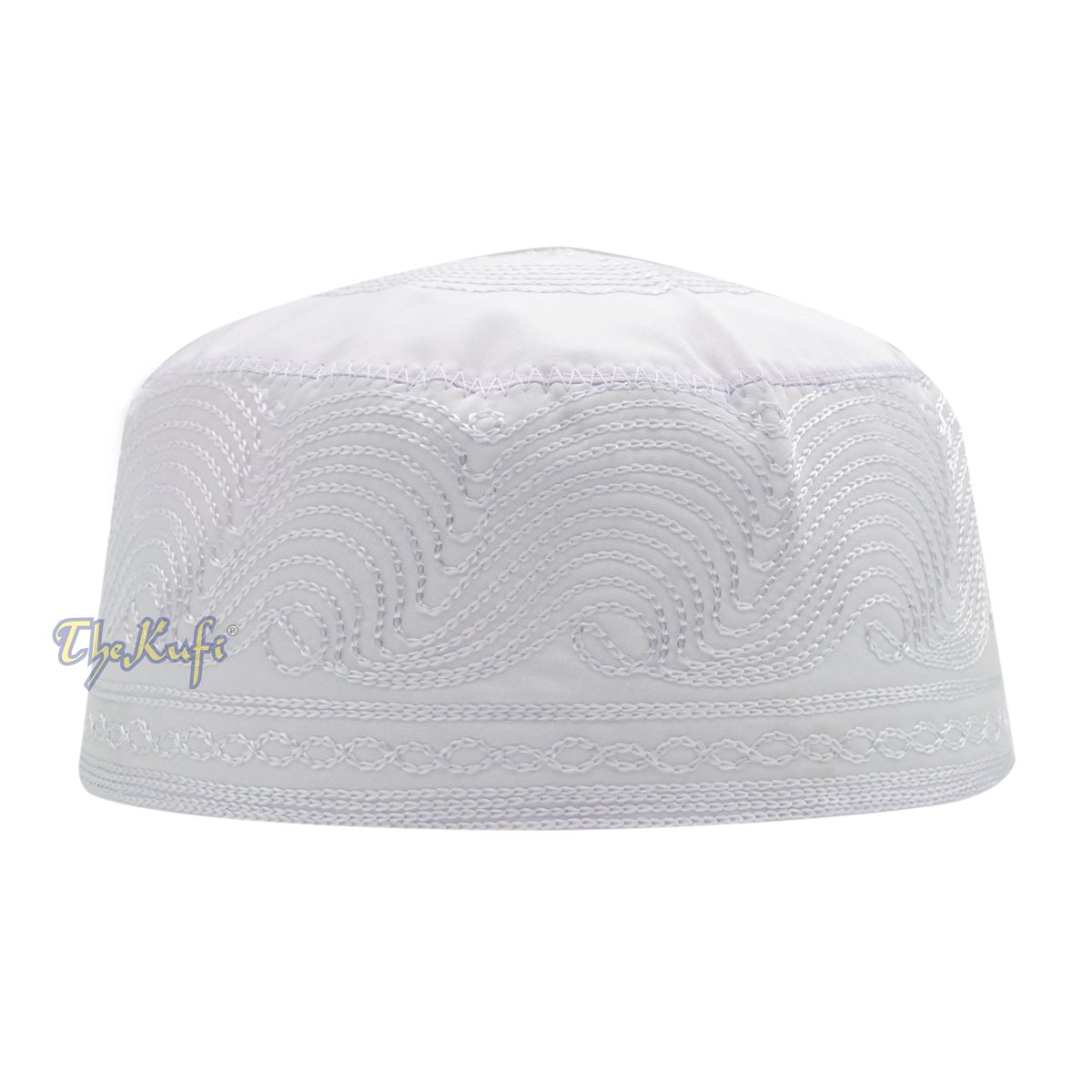 White Madinah Kufi | Embroidered Mix Fabric 3-inch Muslim Hat