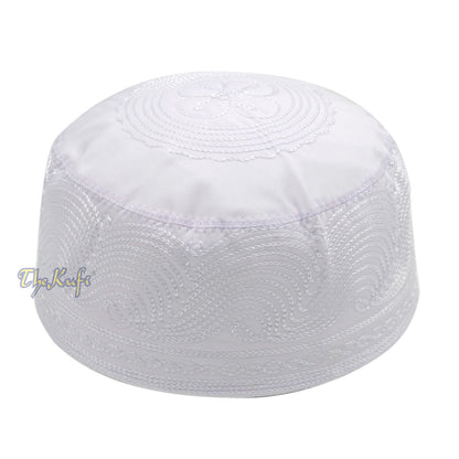 Buy 1 Get 1 Free! White Madinah Kufi | Embroidered Mix Fabric 3-inch Muslim Hat