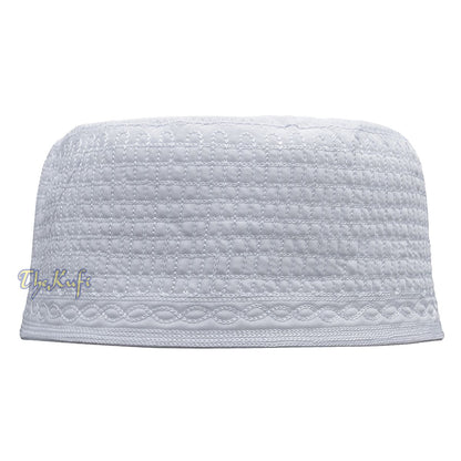 White Madinah Kufi | Embroidered Mix Fabric 3-inch Muslim Hat