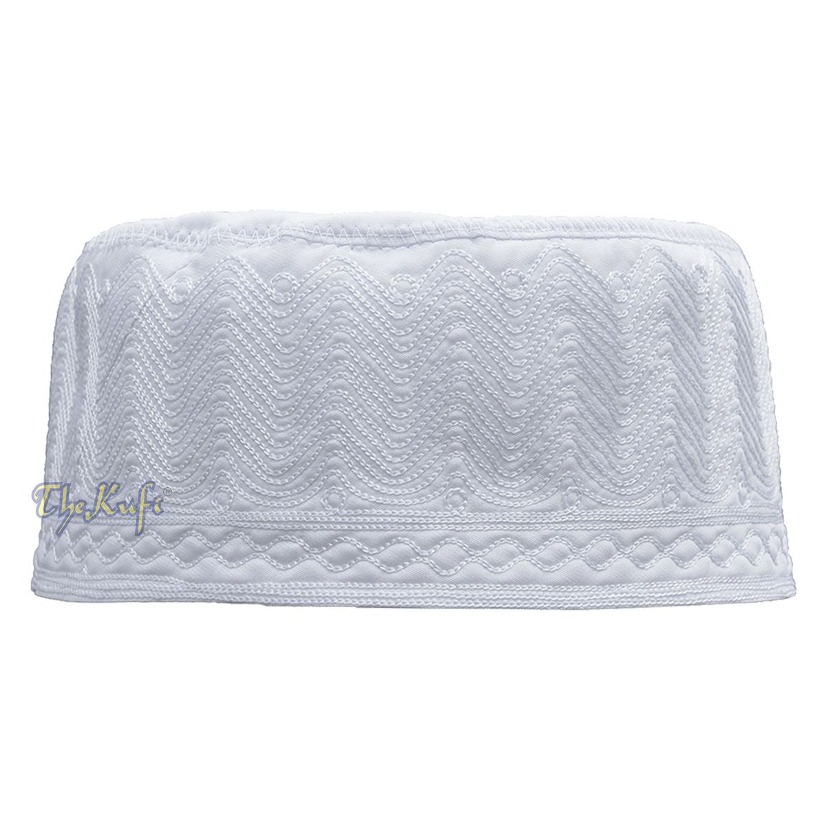 Buy 1 Get 1 Free! White Madinah Kufi | Embroidered Mix Fabric 3-inch Muslim Hat