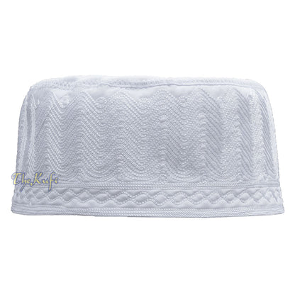 Buy 1 Get 1 Free! White Madinah Kufi | Embroidered Mix Fabric 3-inch Muslim Hat