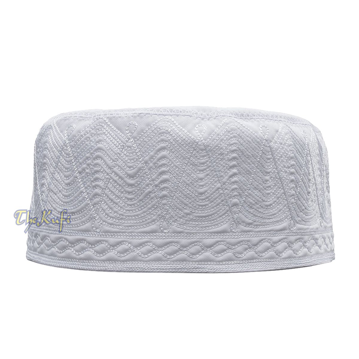 Buy 1 Get 1 Free! White Madinah Kufi | Embroidered Mix Fabric 3-inch Muslim Hat