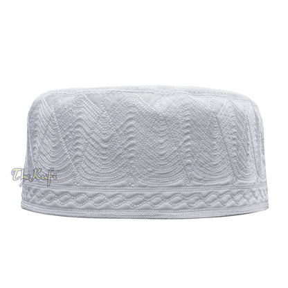 Buy 1 Get 1 Free! White Madinah Kufi | Embroidered Mix Fabric 3-inch Muslim Hat