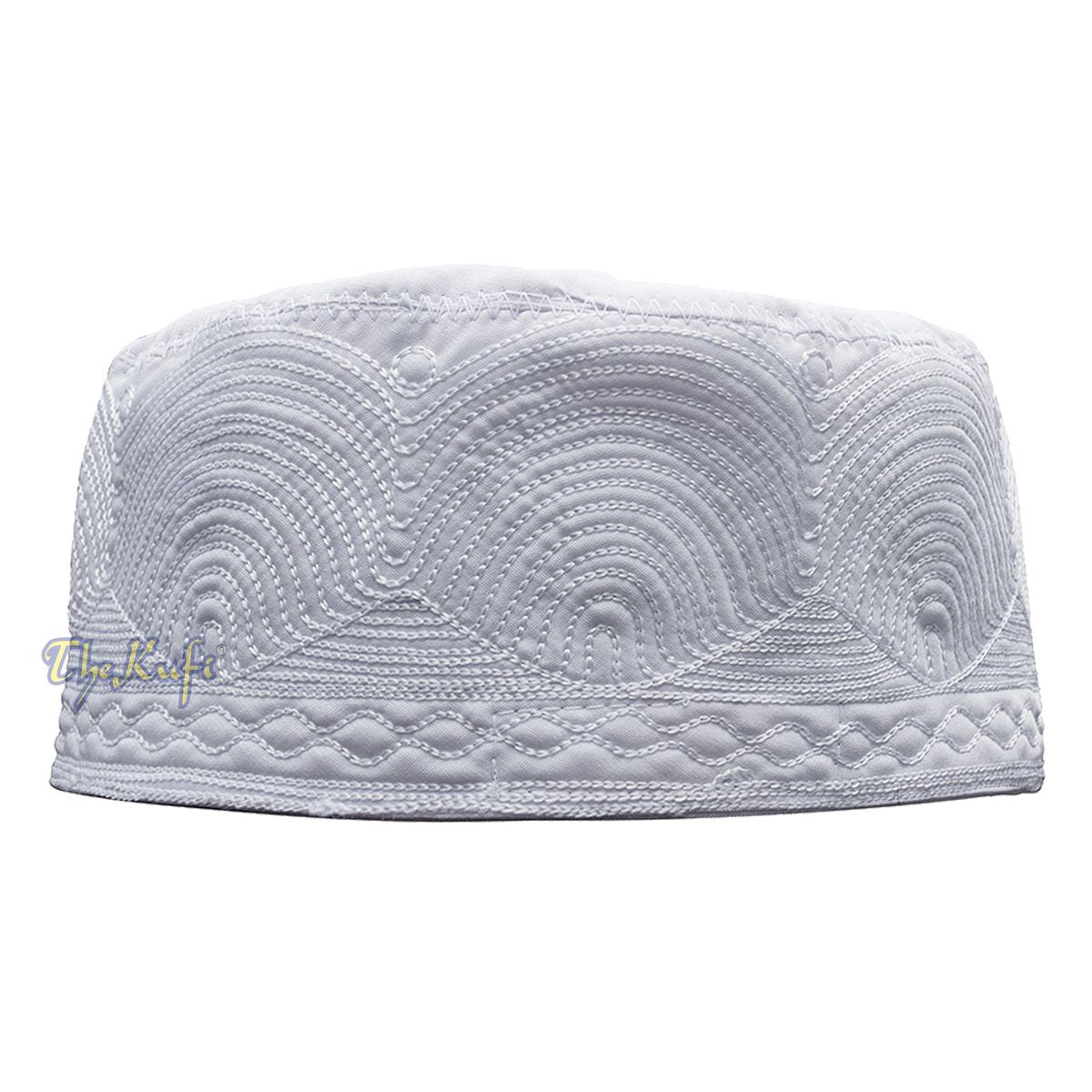 Buy 1 Get 1 Free! White Madinah Kufi | Embroidered Mix Fabric 3-inch Muslim Hat
