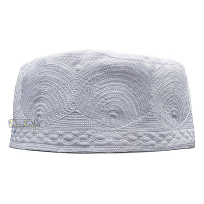 Buy 1 Get 1 Free! White Madinah Kufi | Embroidered Mix Fabric 3-inch Muslim Hat