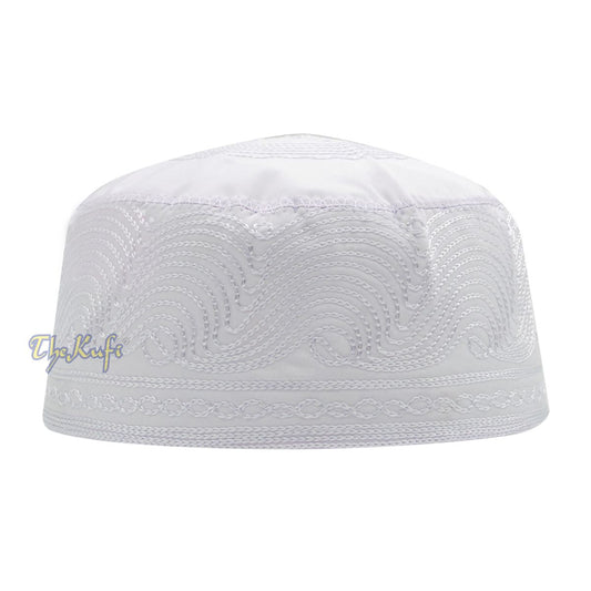 Buy 1 Get 1 Free! White Madinah Kufi | Embroidered Mix Fabric 3-inch Muslim Hat