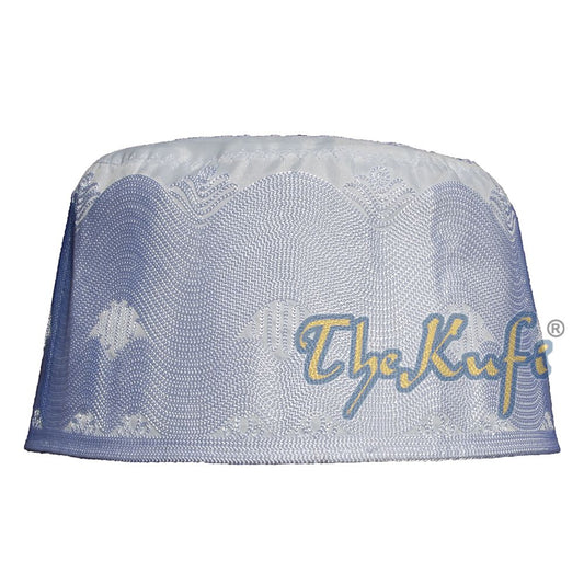 Tall White Embroidered Cotton Islamic Kufi