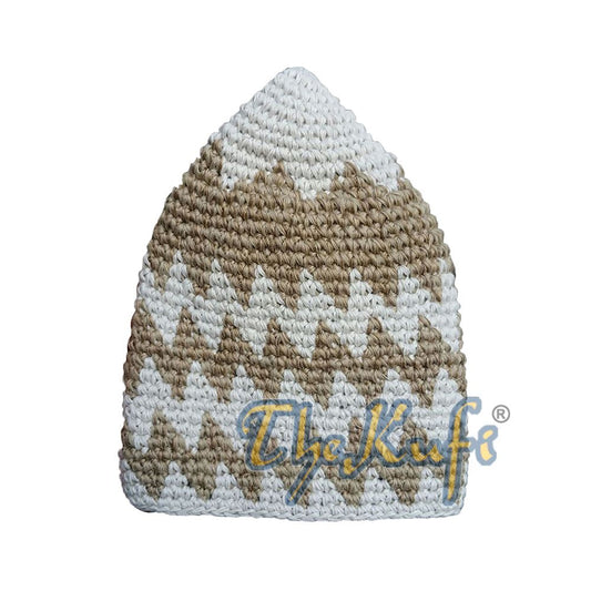 Hand-Crocheted Cotton Cream Faded Light Brown Zigzag Design Comfortable Head Cover
