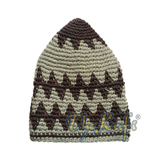 Hand-Crocheted Cotton Sturdy Dark Brown & Khaki Mix Zigzag Kufi Hat