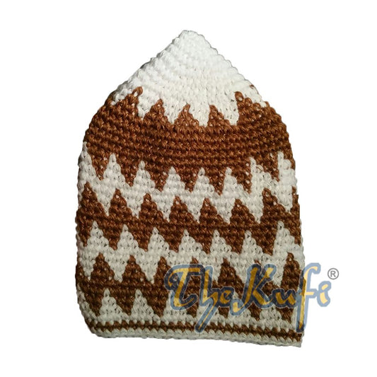 Hand-Crocheted Cotton Sturdy Off-White & Rust Zigzag Kufi Hat