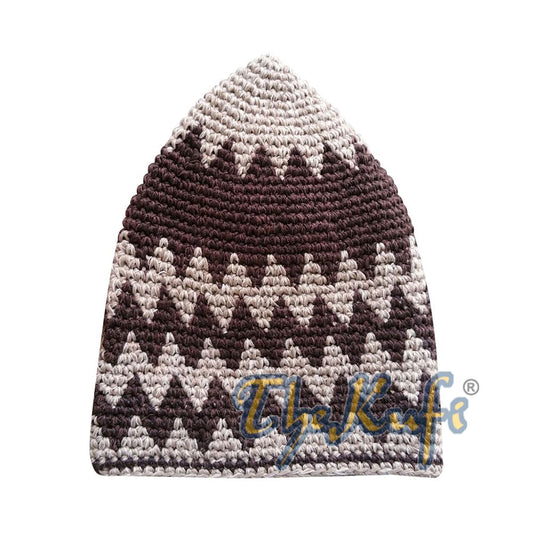 Hand-Crocheted Cotton Sturdy Light Brown & Faded Dark Brown Zigzag Kufi Hat
