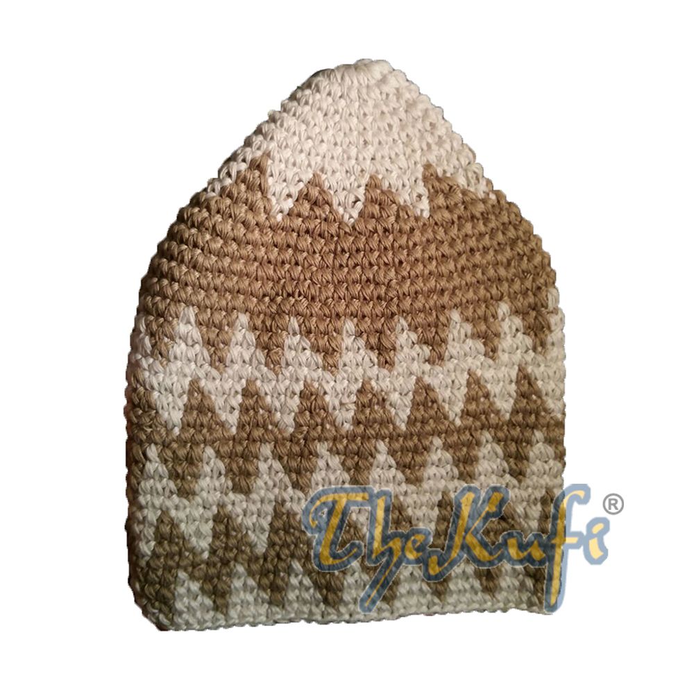 Hand-Crocheted Cotton Sturdy Latte & Khaki Zigzag Kufi Hat