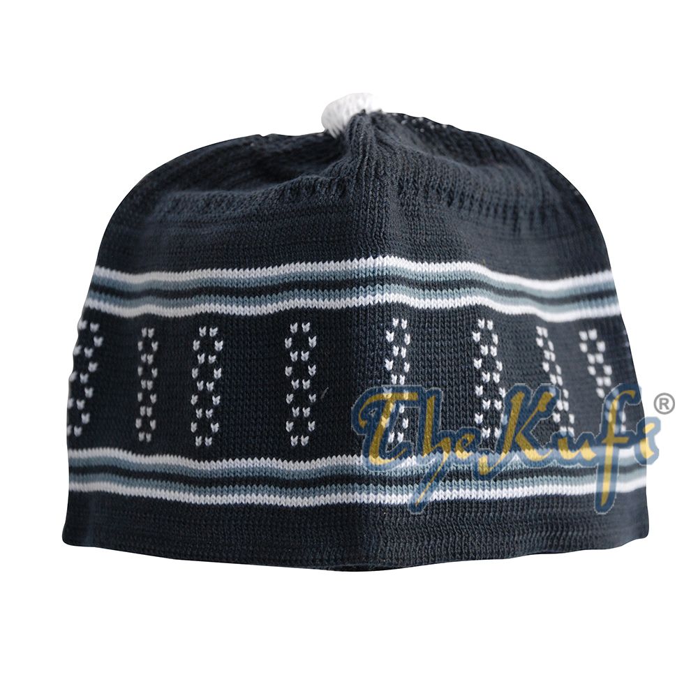 Baby Black and White Stretch-Knit Cotton Comfortable Pom-Pom Kufi Skull Hat