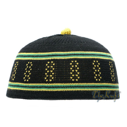 Baby Black and Green Stretch-Knit Cotton Comfortable Pom-Pom Kufi Skull Hat