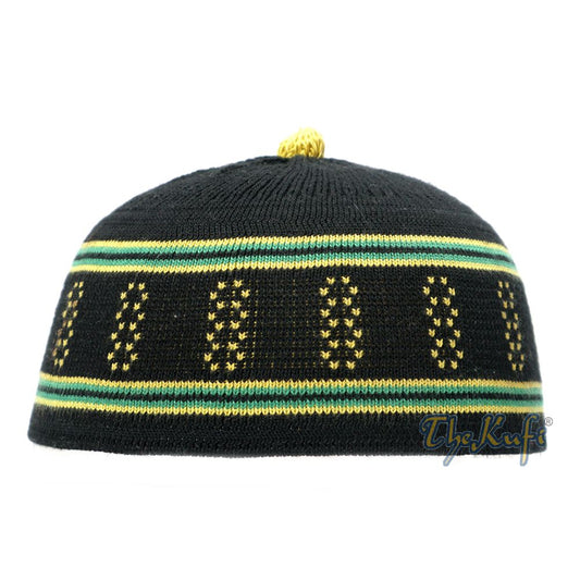 Baby Black and Green Stretch-Knit Cotton Comfortable Pom-Pom Kufi Skull Hat