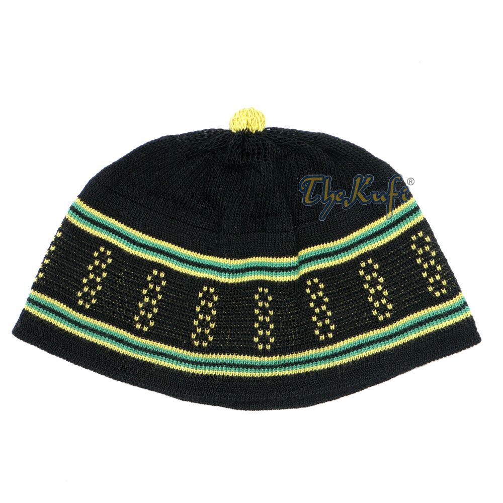 Baby Black and Green Stretch-Knit Cotton Comfortable Pom-Pom Kufi Skull Hat