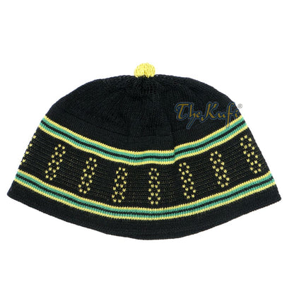 Baby Black and Green Stretch-Knit Cotton Comfortable Pom-Pom Kufi Skull Hat