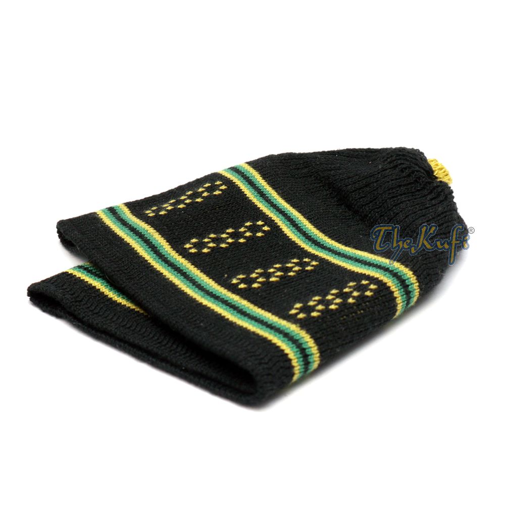 Baby Black and Green Stretch-Knit Cotton Comfortable Pom-Pom Kufi Skull Hat
