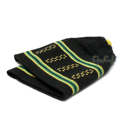 Baby Black and Green Stretch-Knit Cotton Comfortable Pom-Pom Kufi Skull Hat