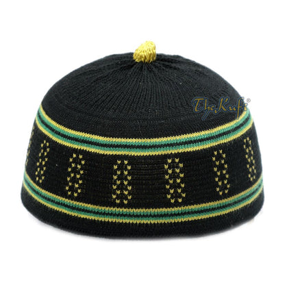 Baby Black and Green Stretch-Knit Cotton Comfortable Pom-Pom Kufi Skull Hat