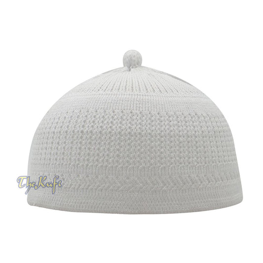 Baby Kufi White Stretch-Knit Pom-Pom Soft Cotton Beanie Skull Cap