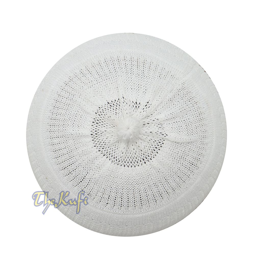 Baby Kufi White Stretch-Knit Pom-Pom Soft Cotton Beanie Skull Cap