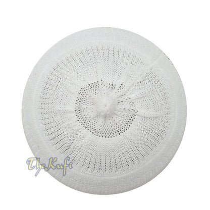 Baby Kufi White Stretch-Knit Pom-Pom Soft Cotton Beanie Skull Cap