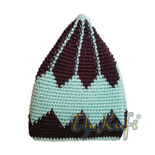 Hand-Crocheted Cotton Sturdy Dark Blue & Baby Blue Large Diamond Kufi Hat