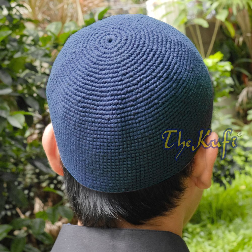 Plain Dark Navy Blue Hand-Crocheted 100% Cotton Kufi Hat Fits Most Design and Comfortable Fit