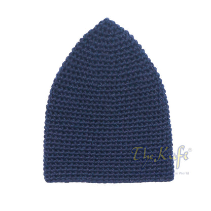 Plain Dark Navy Blue Hand-Crocheted 100% Cotton Kufi Hat Fits Most Design and Comfortable Fit