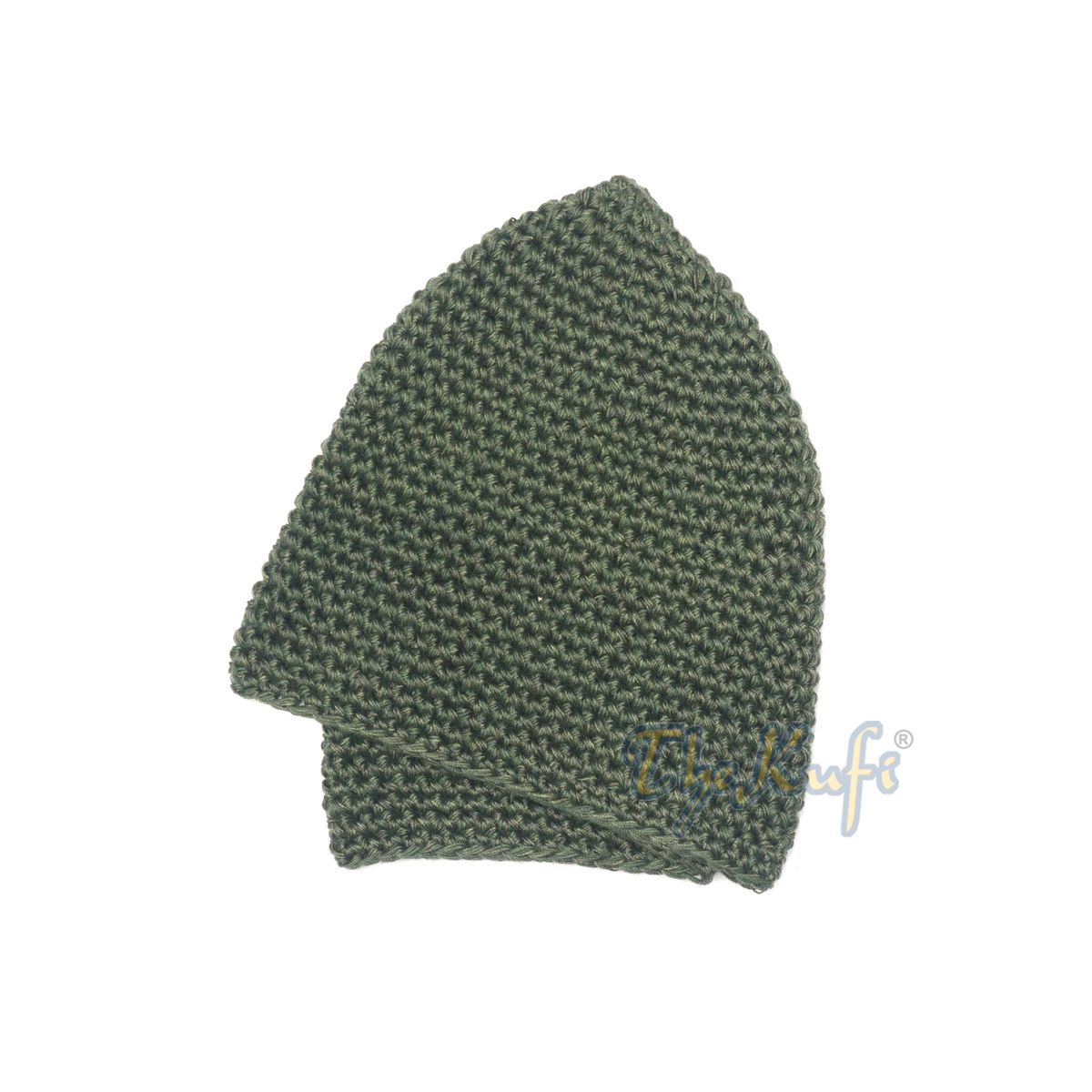 Plain Army Green Hand-Crocheted 100% Cotton Jacquard Kufi Hat Design and Comfortable Fit