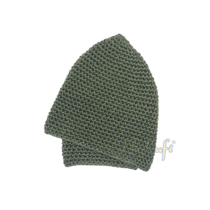 Plain Army Green Hand-Crocheted 100% Cotton Jacquard Kufi Hat Design and Comfortable Fit