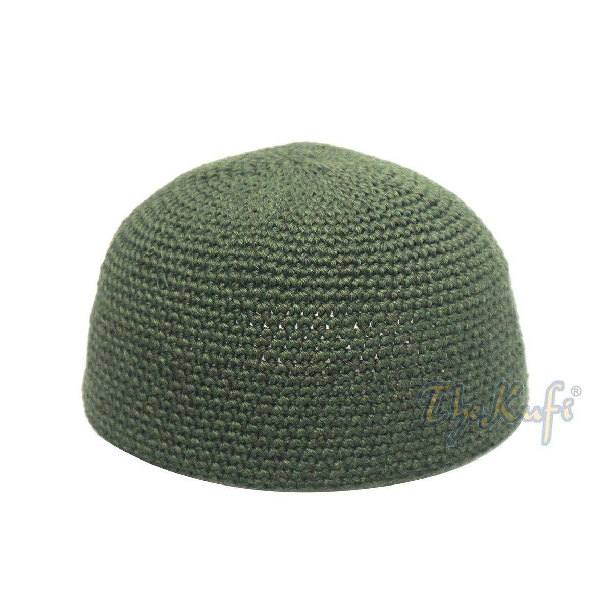 Plain Army Green Hand-Crocheted 100% Cotton Jacquard Kufi Hat Design and Comfortable Fit