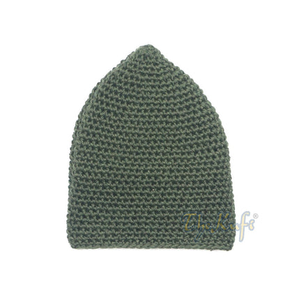 Plain Army Green Hand-Crocheted 100% Cotton Jacquard Kufi Hat Design and Comfortable Fit