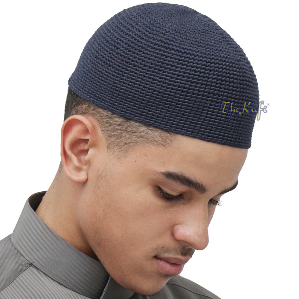 Cotton Kufi Skull Cap – Extra Dark Blue Hand-crocheted Comfortable Fit Muslim Fashion