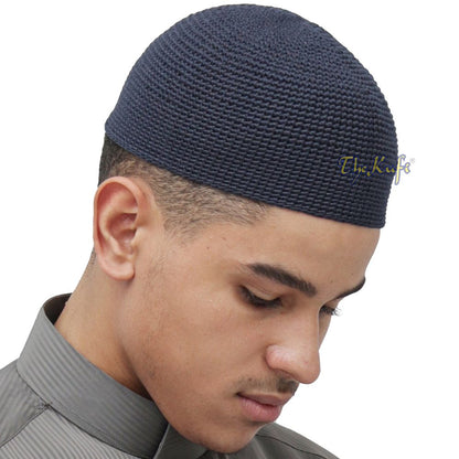 Cotton Kufi Skull Cap – Extra Dark Blue Hand-crocheted Comfortable Fit Muslim Fashion