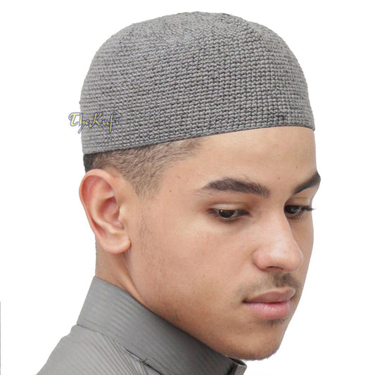 Plain Gray Hand-Crocheted 100% Cotton Kufi Hat Design and Comfortable Fit