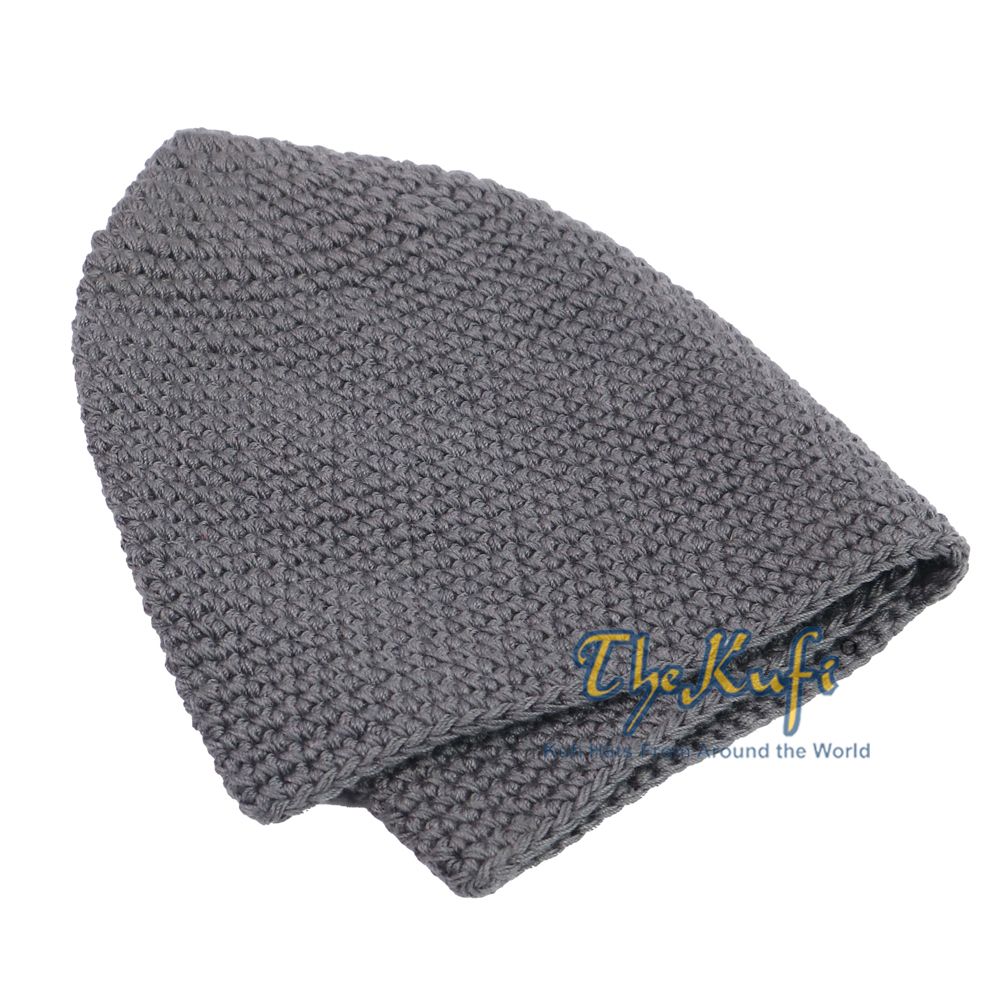 Plain Gray Hand-Crocheted 100% Cotton Kufi Hat Design and Comfortable Fit