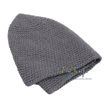 Plain Gray Hand-Crocheted 100% Cotton Kufi Hat Design and Comfortable Fit