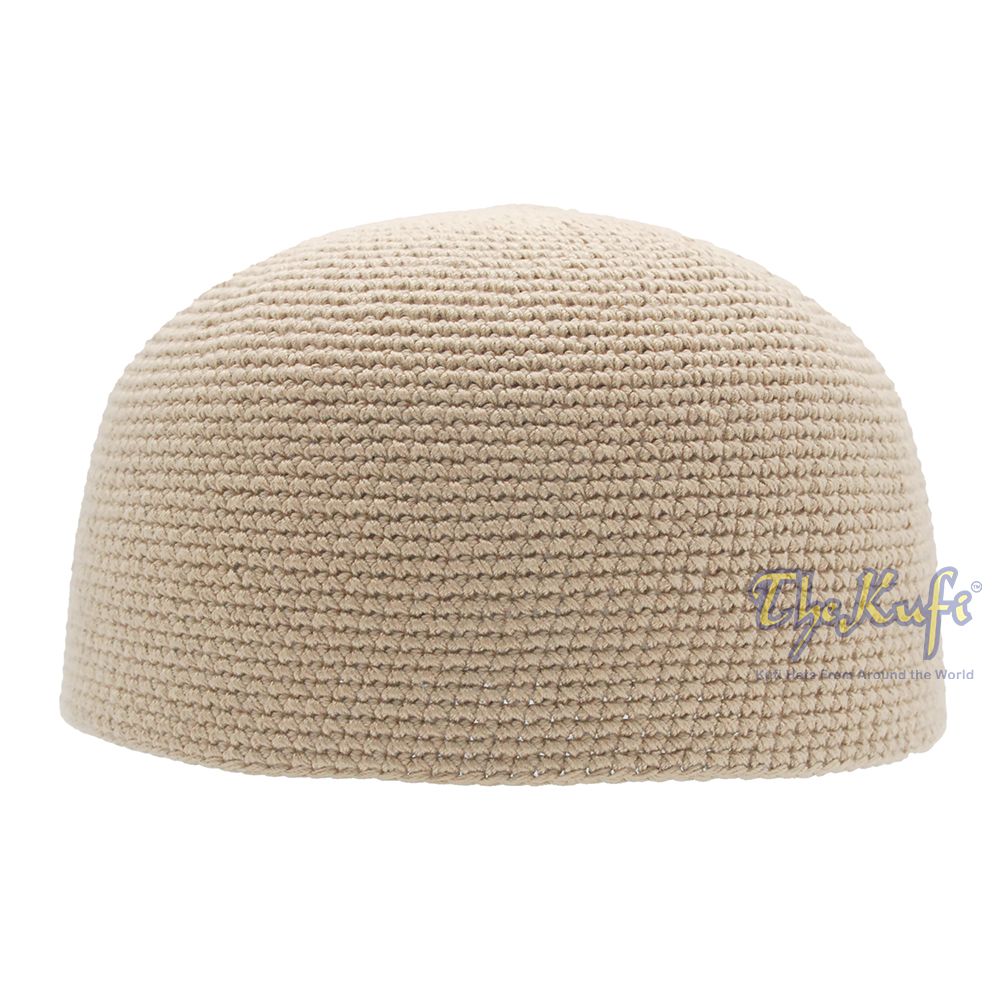 Plain Khaki Hand-Crocheted 100% Cotton Kufi Hat Design and Comfortable Fit