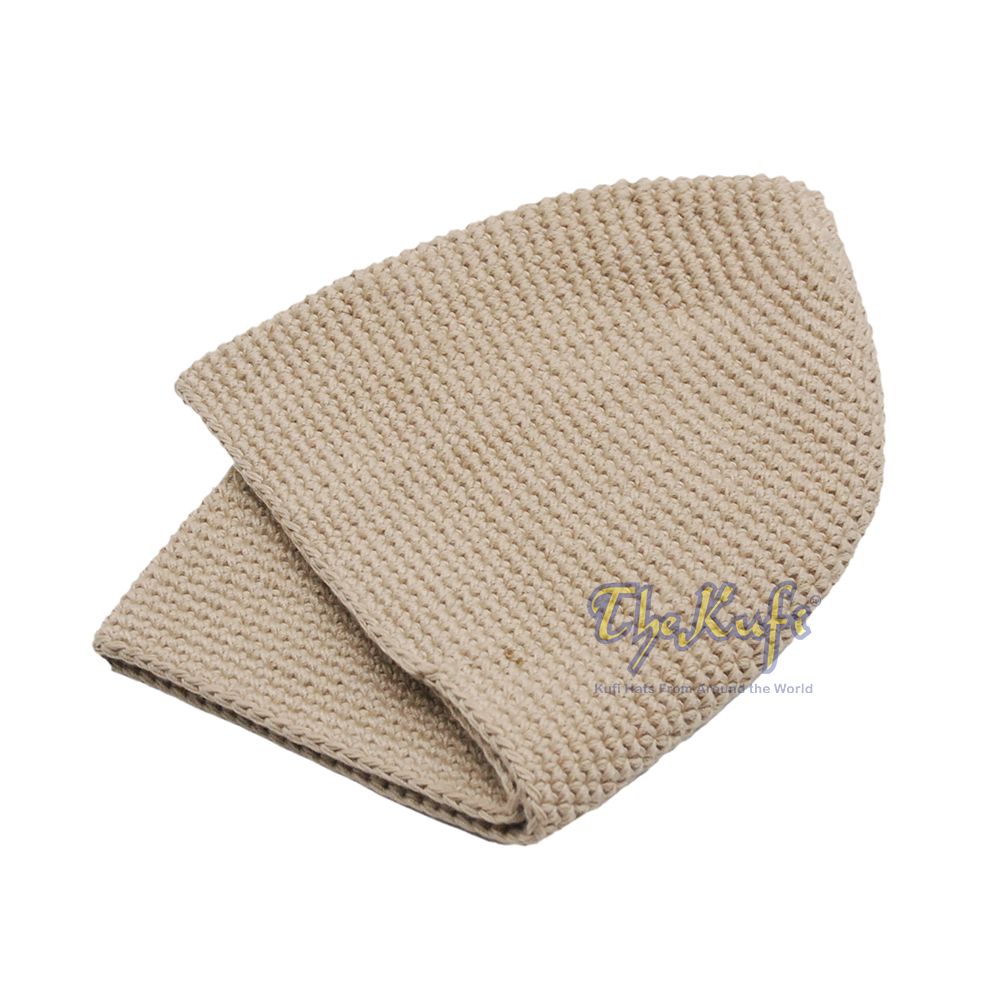 Plain Khaki Hand-Crocheted 100% Cotton Kufi Hat Design and Comfortable Fit