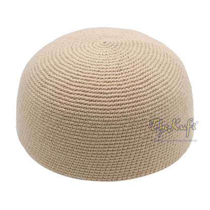 Plain Khaki Hand-Crocheted 100% Cotton Kufi Hat Design and Comfortable Fit