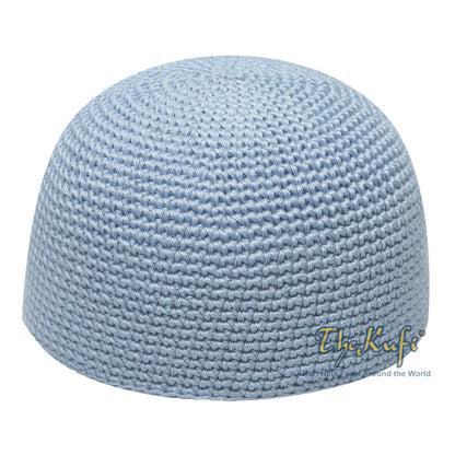 Plain Baby Blue Hand-Crocheted 100% Cotton Kufi Hat Design and Comfortable Fit