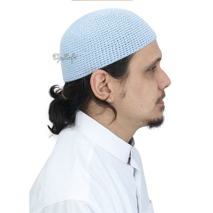 Plain Baby Blue Hand-Crocheted 100% Cotton Kufi Hat Design and Comfortable Fit