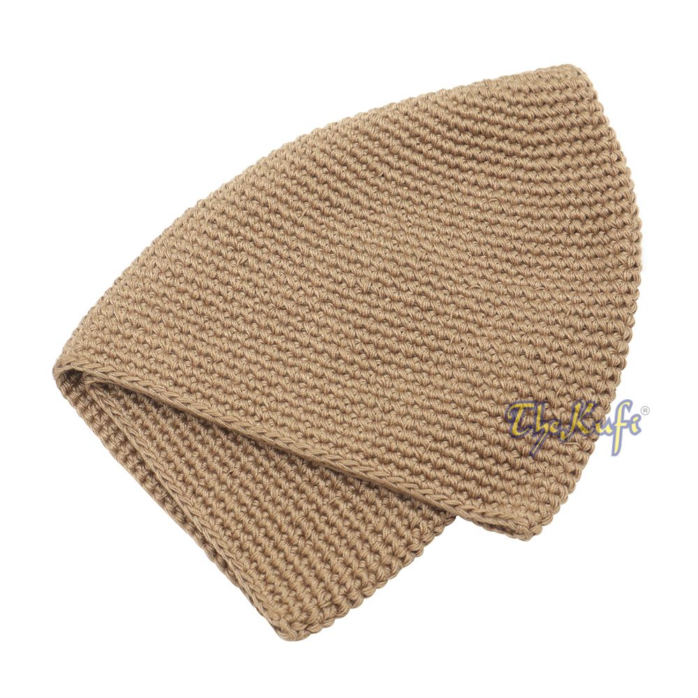 Plain Light Brown Hand-Crocheted 100% Cotton Kufi Hat Design and Comfortable Fit