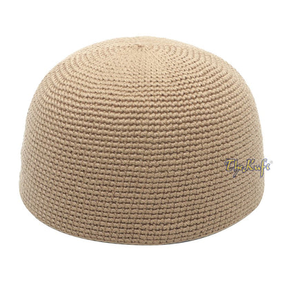 Plain Light Brown Hand-Crocheted 100% Cotton Kufi Hat Design and Comfortable Fit