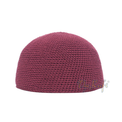 Plain Burgundy Hand-Crocheted 100% Cotton Kufi Hat Design and Comfortable Fit