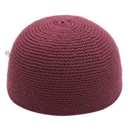 Plain Burgundy Hand-Crocheted 100% Cotton Kufi Hat Design and Comfortable Fit