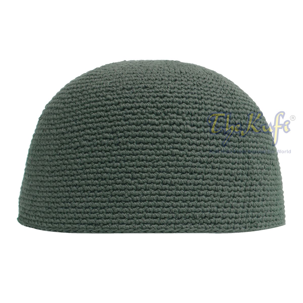 Plain Dark Army Green Hand-Crocheted 100% Cotton Jacquard Kufi Hat Design and Comfortable Fit